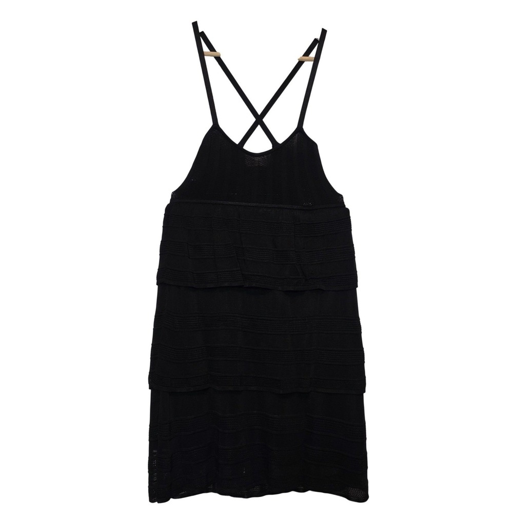 Bebe Tiered Bandage Knit Crisscross Strap Mini Dress Black Extra Small
